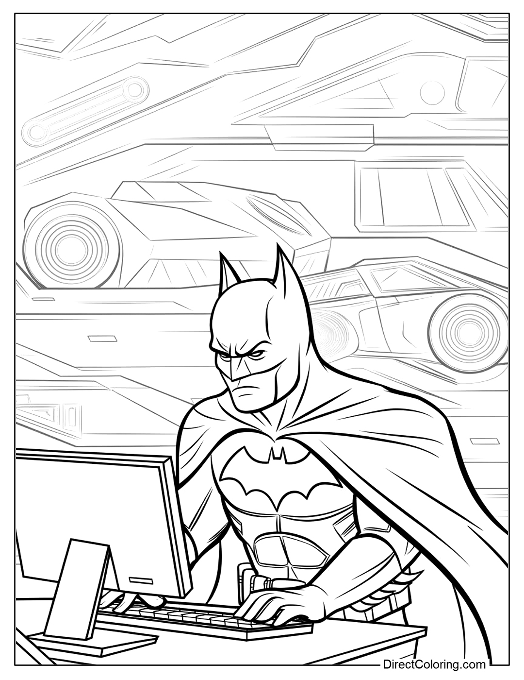 Batman is using a Computer in the Batcave